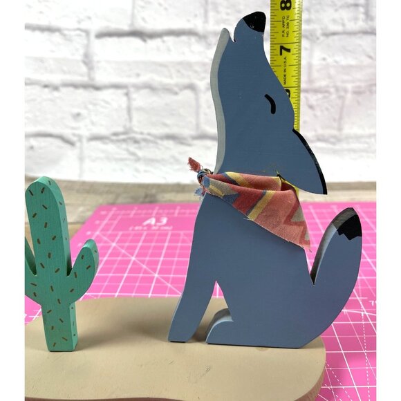 Vintage Handmade Southwestern Folk Art Howling Coyote Cactus Set Wood Décor 80's - Picture 16 of 16